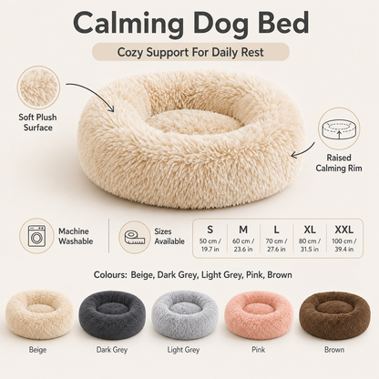 Plush Calming Dog Bed with Machine-Washable Cozy Design