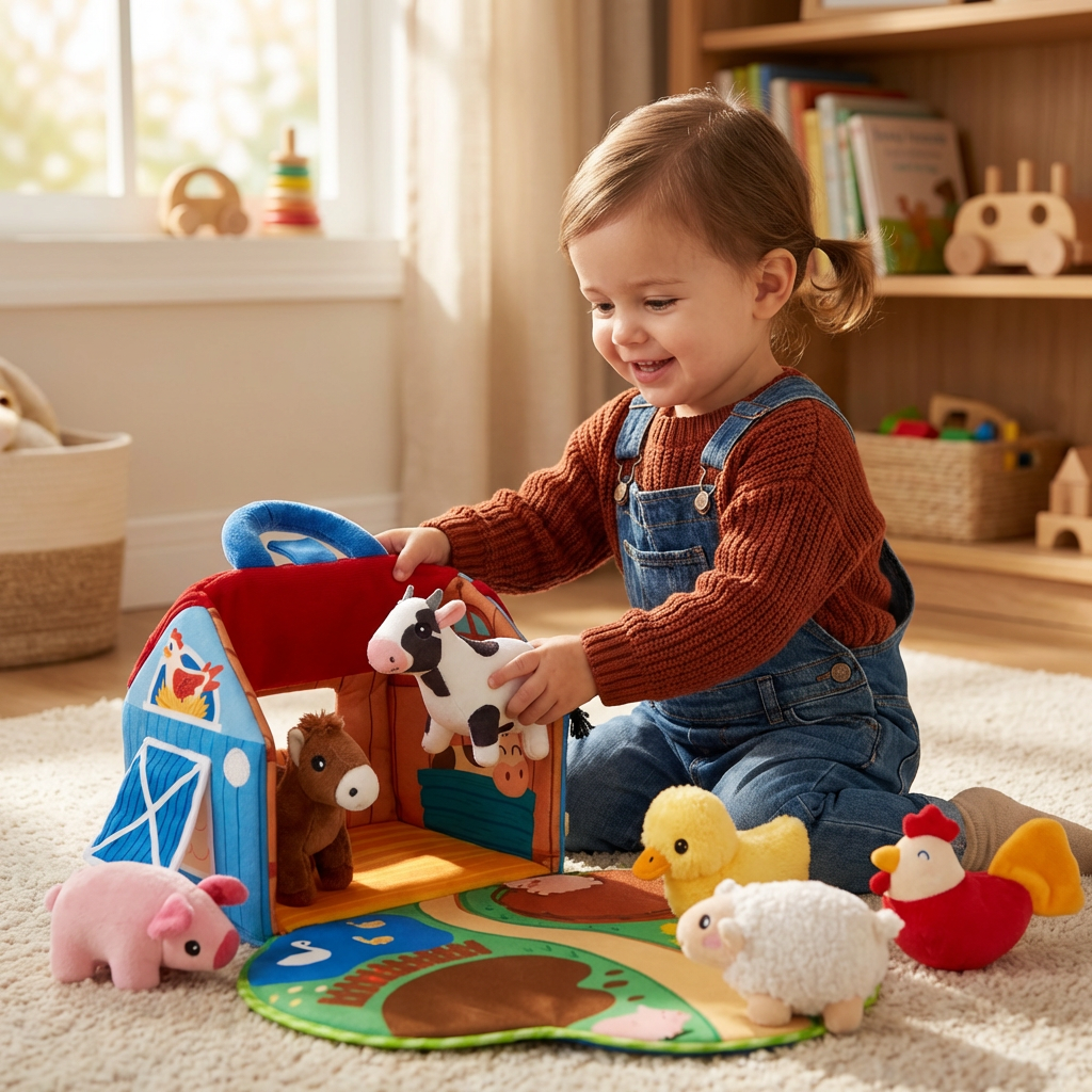 Plush Farm Animal Playset Interactive Learning Toy for Kids