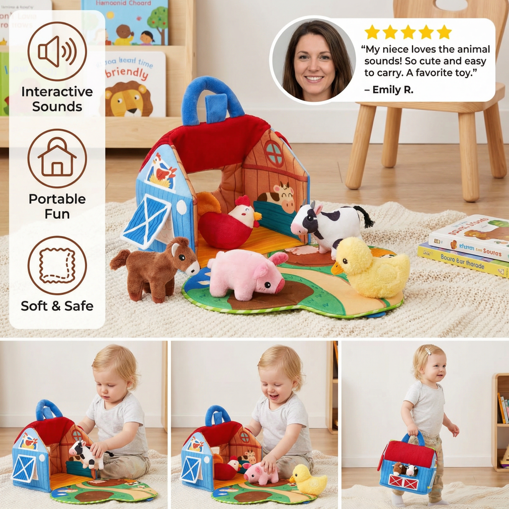 Plush Farm Animal Playset Interactive Learning Toy for Kids