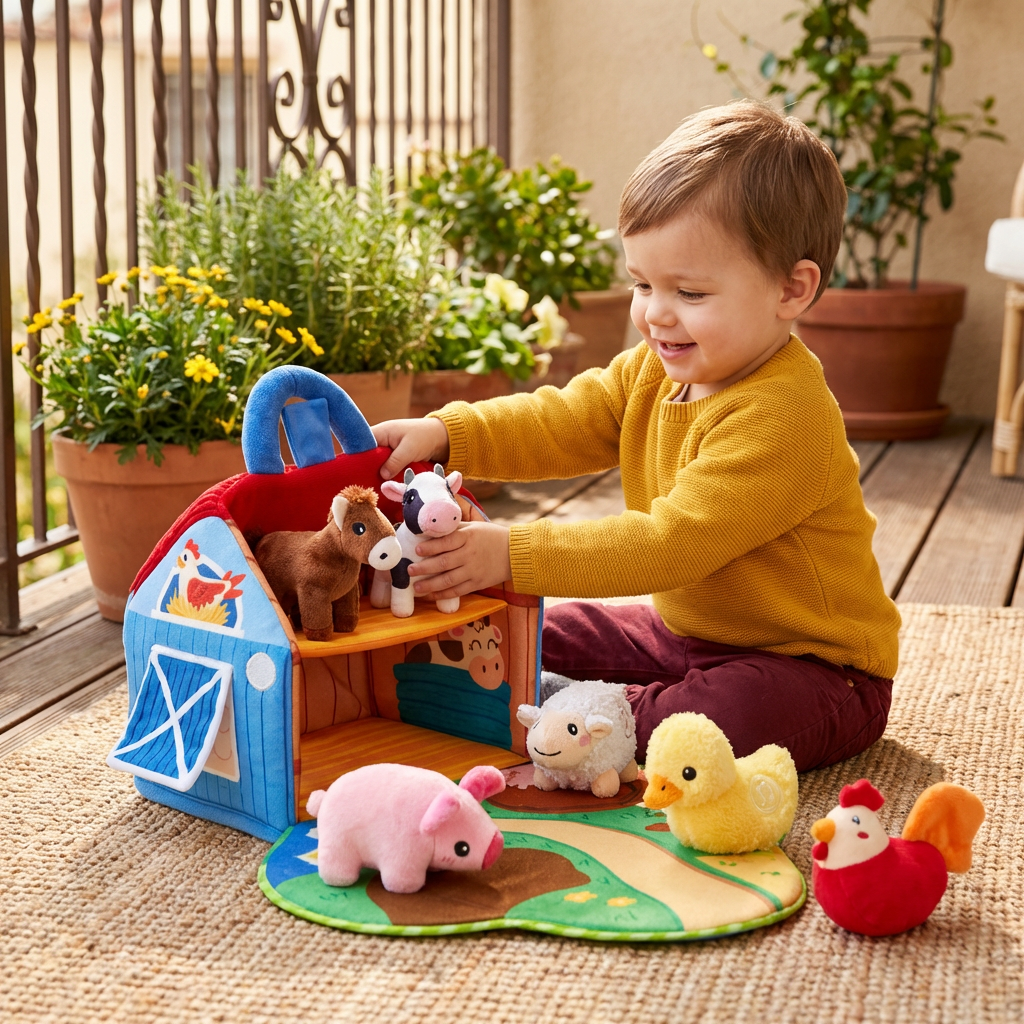 Plush Farm Animal Playset Interactive Learning Toy for Kids