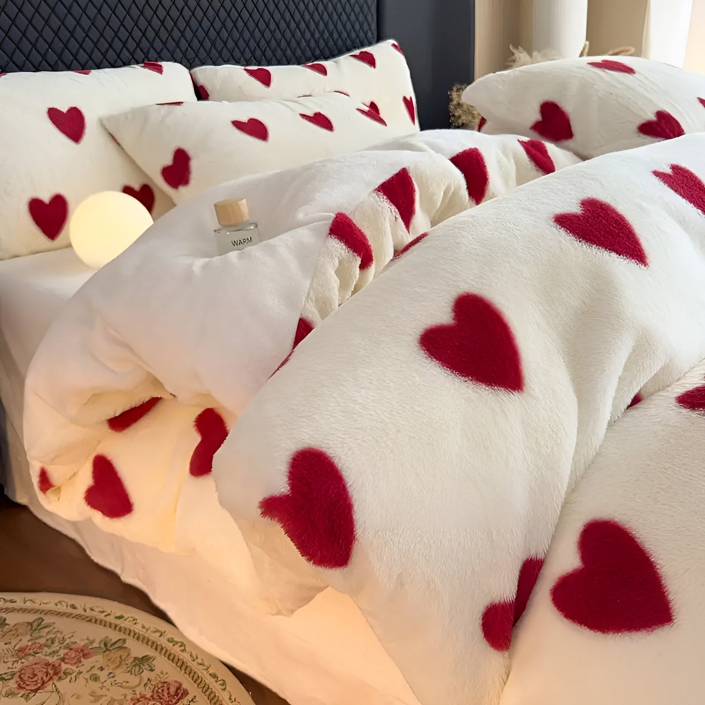 Plush Heart Pattern Bedding Set Soft Warm Winter Comfort
