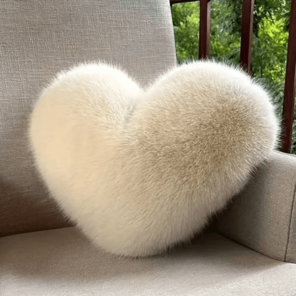 Plush Heart Shaped Decorative Throw Pillow Soft Faux Fur