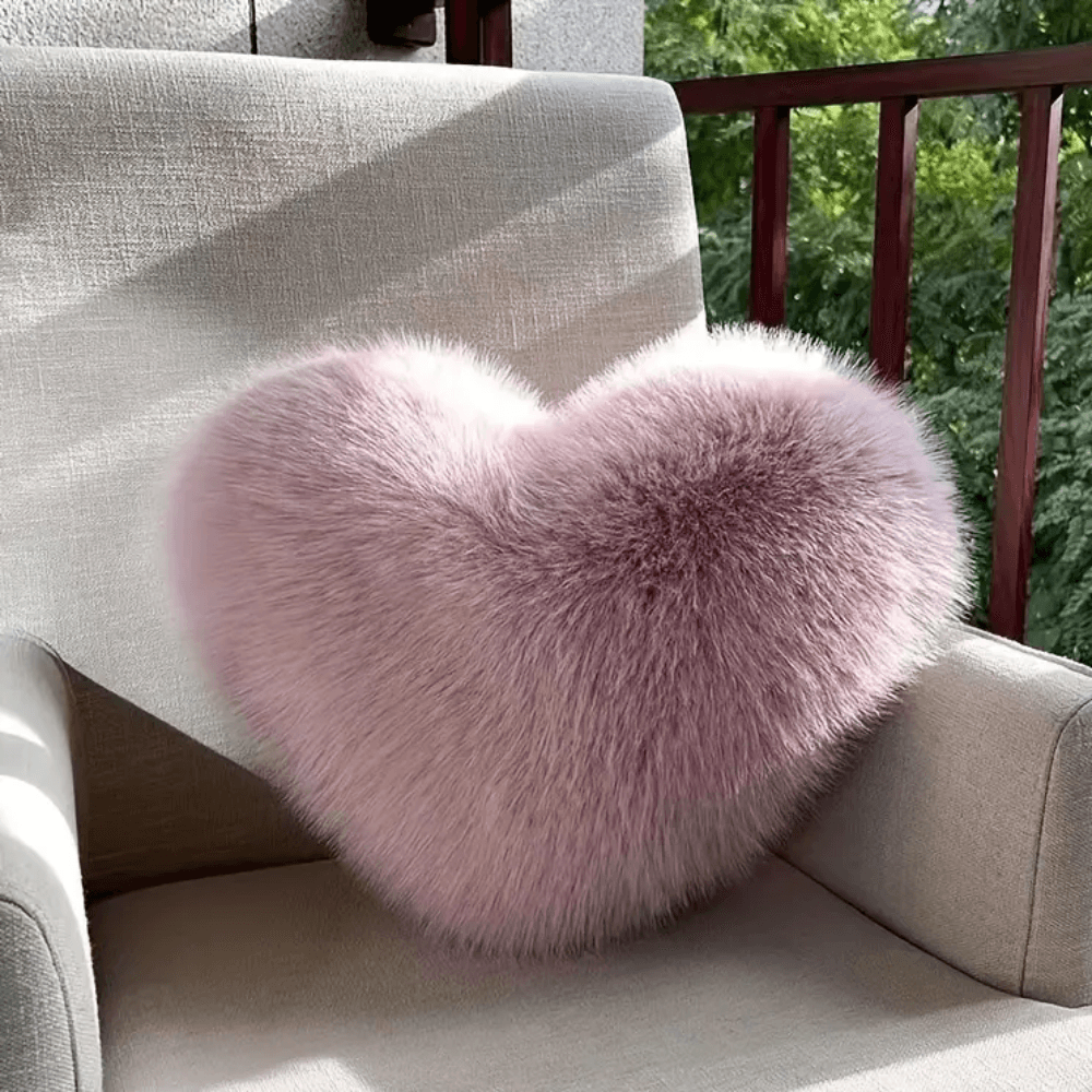Plush Heart Shaped Decorative Throw Pillow Soft Faux Fur