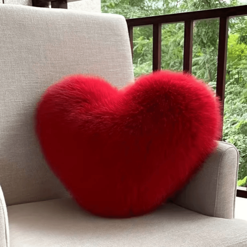 Plush Heart Shaped Decorative Throw Pillow Soft Faux Fur