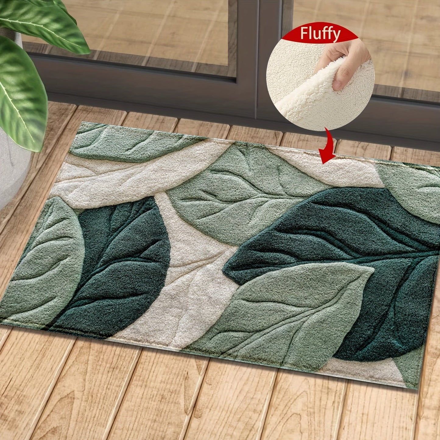Plush Microfiber Bath Mat Leaf Pattern Absorbent Non Slip Rug