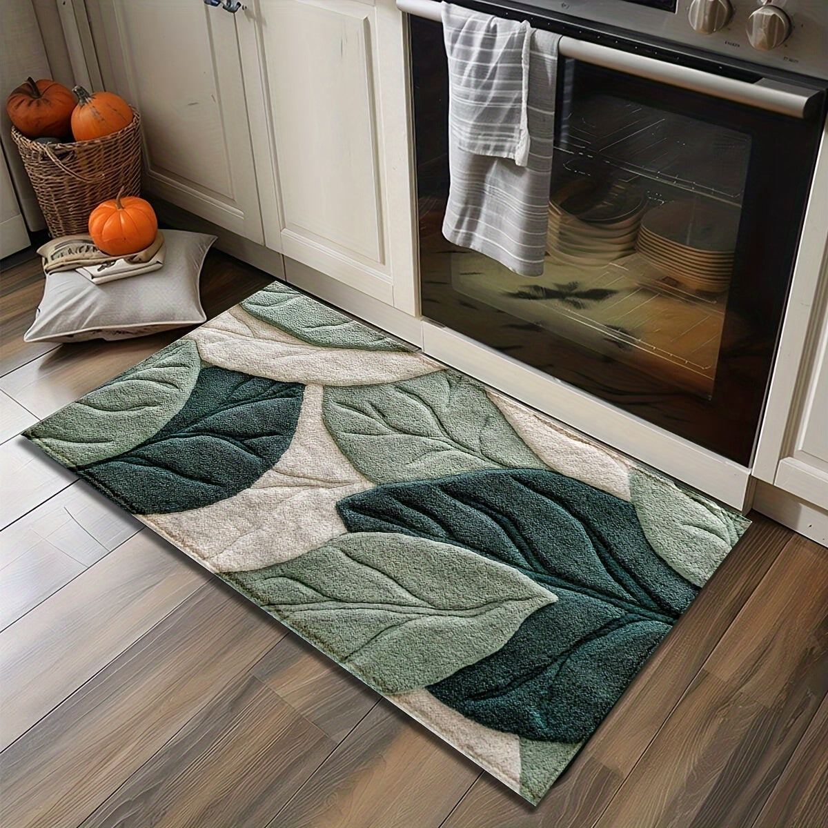 Plush Microfiber Bath Mat Leaf Pattern Absorbent Non Slip Rug