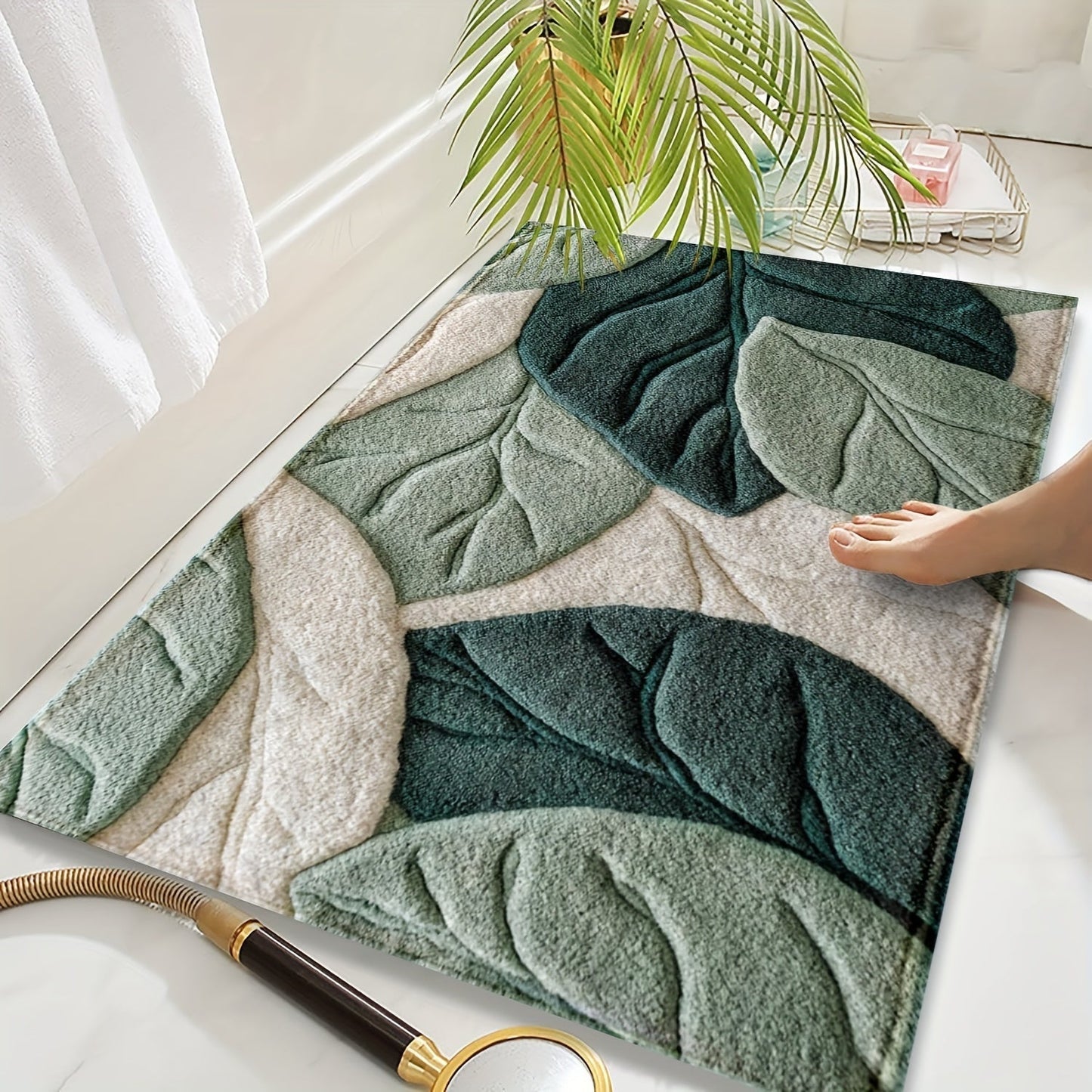 Plush Microfiber Bath Mat Leaf Pattern Absorbent Non Slip Rug