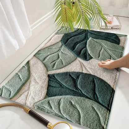 Plush Microfiber Bath Mat Leaf Pattern Absorbent Non Slip Rug