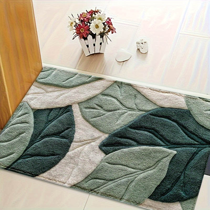Plush Microfiber Bath Mat Leaf Pattern Absorbent Non Slip Rug