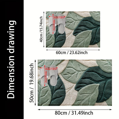Plush Microfiber Bath Mat Leaf Pattern Absorbent Non Slip Rug