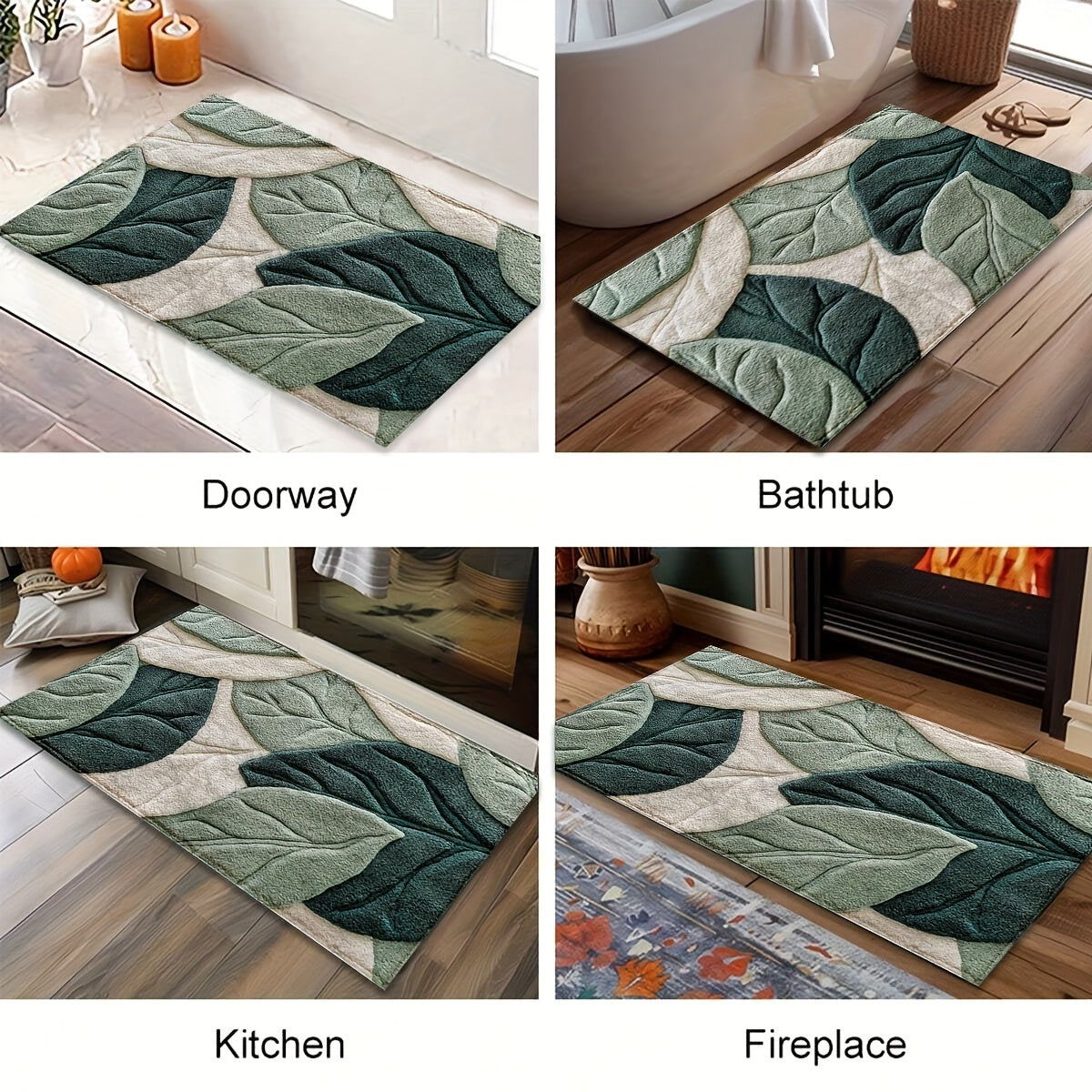 Plush Microfiber Bath Mat Leaf Pattern Absorbent Non Slip Rug