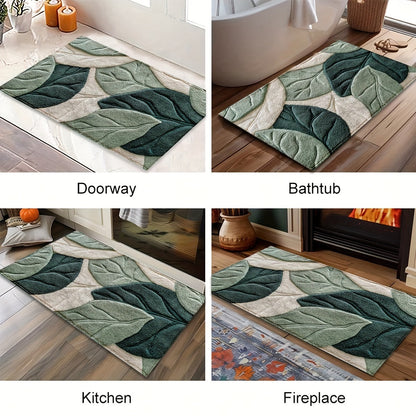 Plush Microfiber Bath Mat Leaf Pattern Absorbent Non Slip Rug