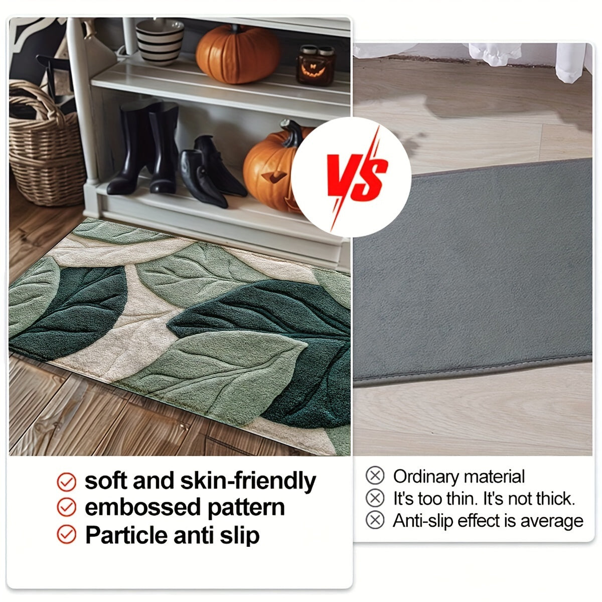 Plush Microfiber Bath Mat Leaf Pattern Absorbent Non Slip Rug