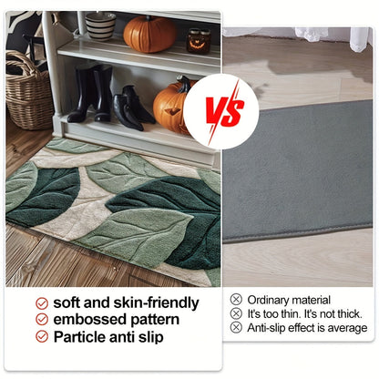 Plush Microfiber Bath Mat Leaf Pattern Absorbent Non Slip Rug