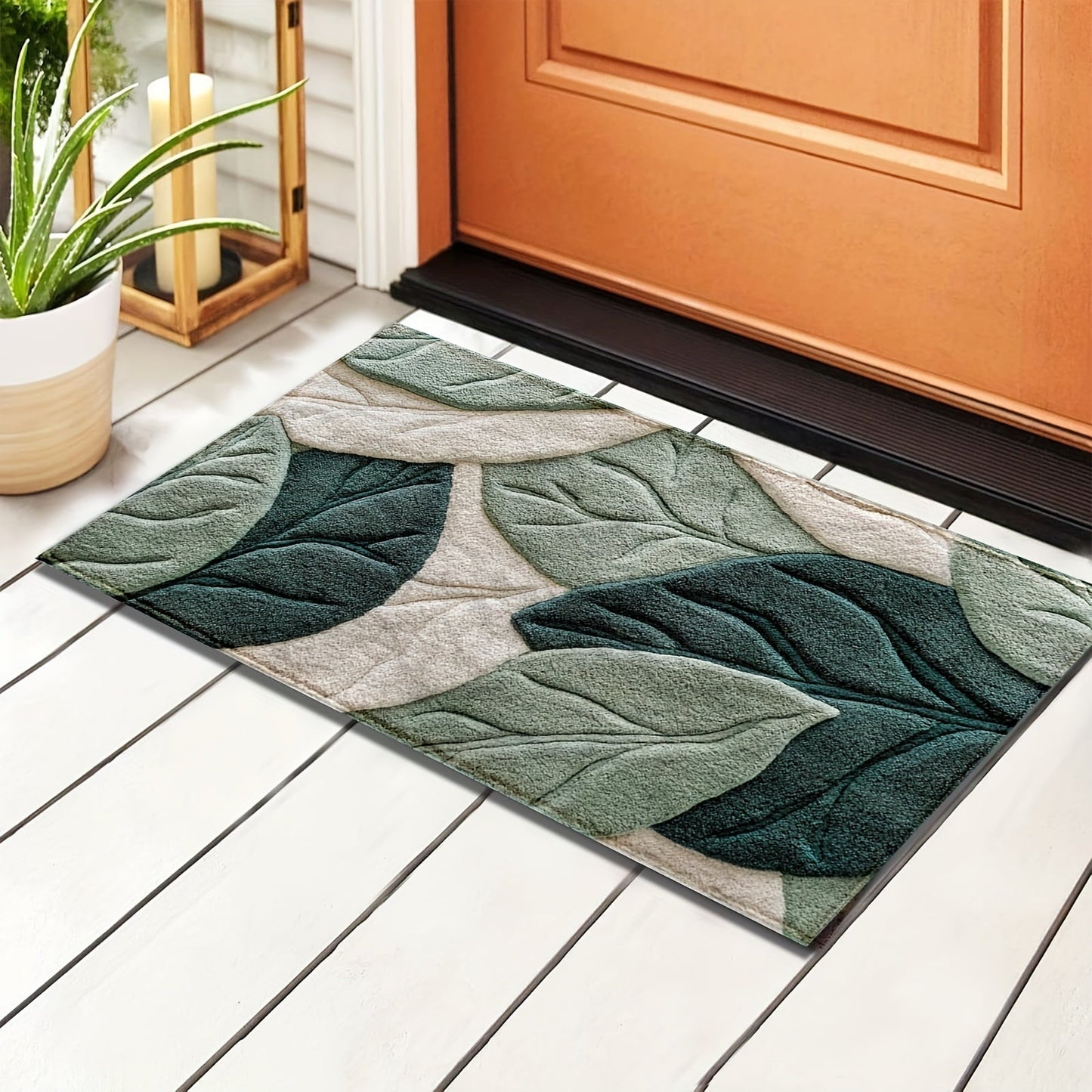 Plush Microfiber Bath Mat Leaf Pattern Absorbent Non Slip Rug