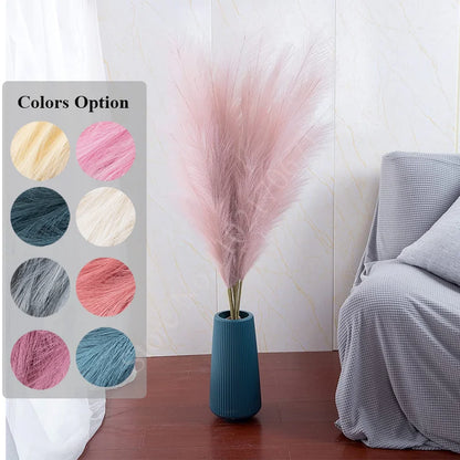 Plush Pampas Artificial Flowers Beige - Decorative Indoor Home Decor Silk Grass