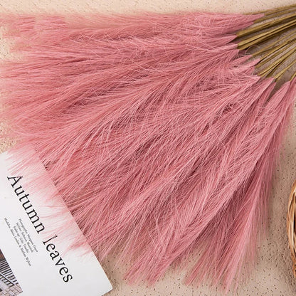 Plush Pampas Artificial Flowers Beige - Decorative Indoor Home Decor Silk Grass