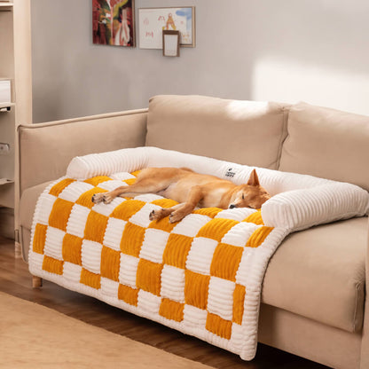 Plush Plaid Dog Bed Furniture Protector Mat