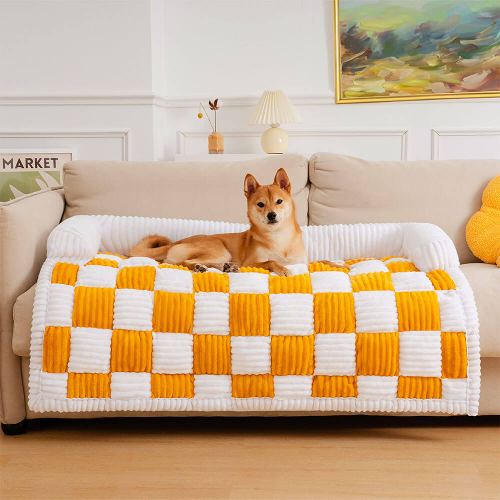 Plush Plaid Dog Bed Furniture Protector Mat