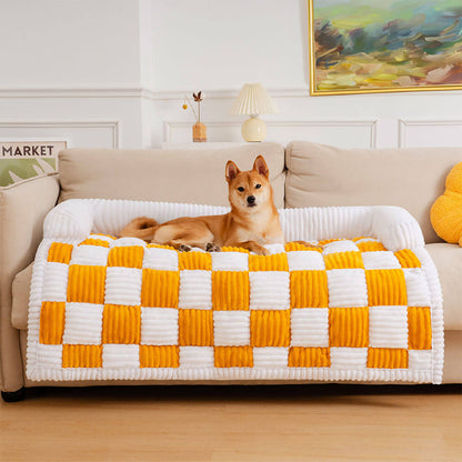 Plush Plaid Dog Bed Furniture Protector Mat
