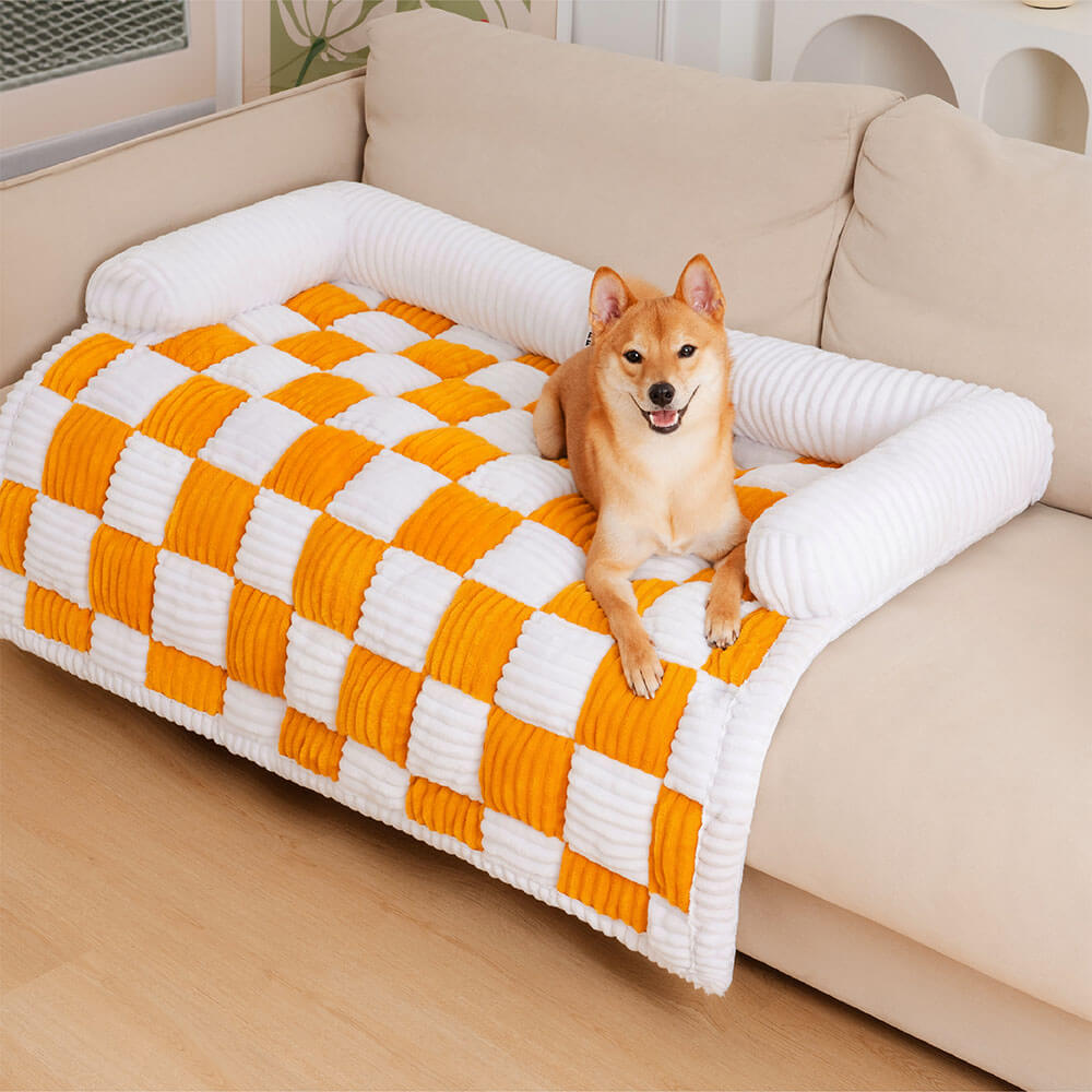 Plush Plaid Dog Bed Furniture Protector Mat