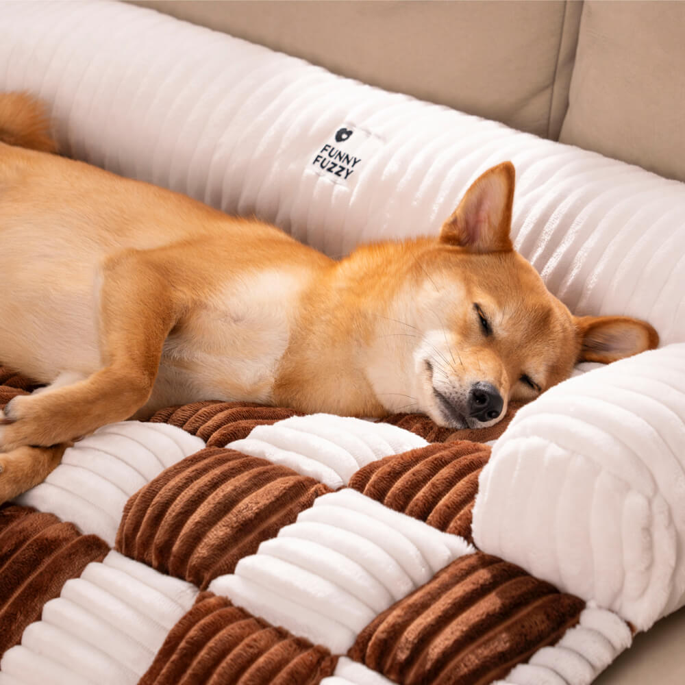 Plush Plaid Dog Bed Furniture Protector Mat