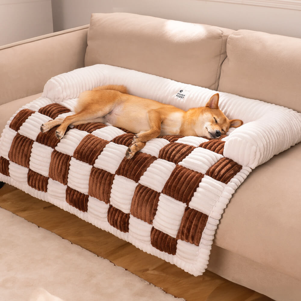 Plush Plaid Dog Bed Furniture Protector Mat