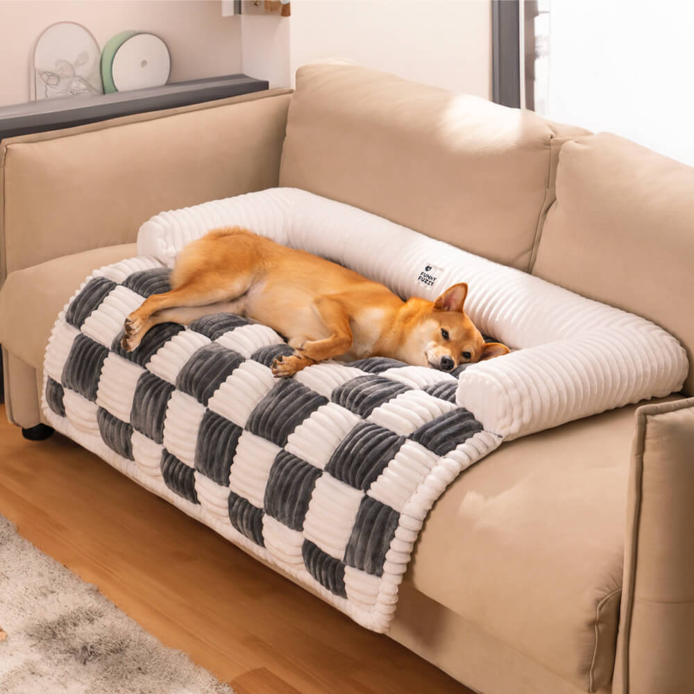 Plush Plaid Dog Bed Furniture Protector Mat