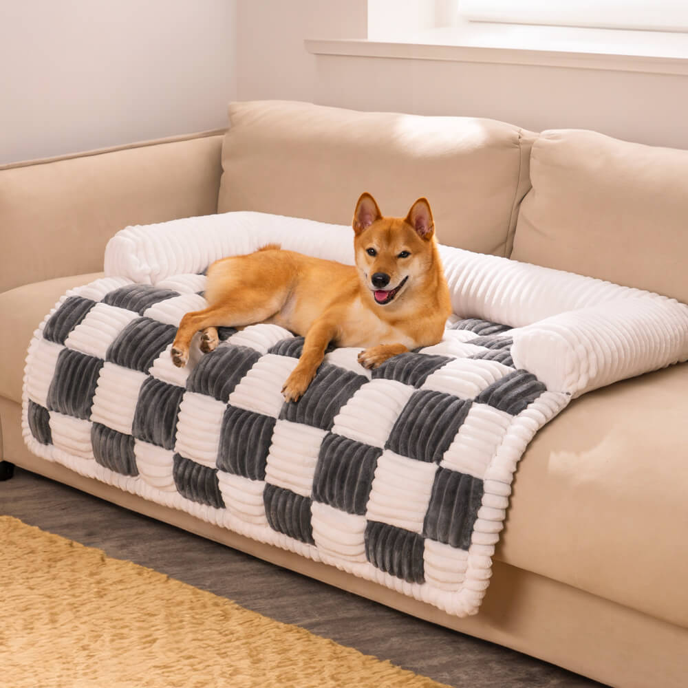 Plush Plaid Dog Bed Furniture Protector Mat
