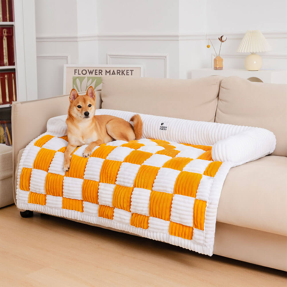 Plush Plaid Dog Bed Furniture Protector Mat