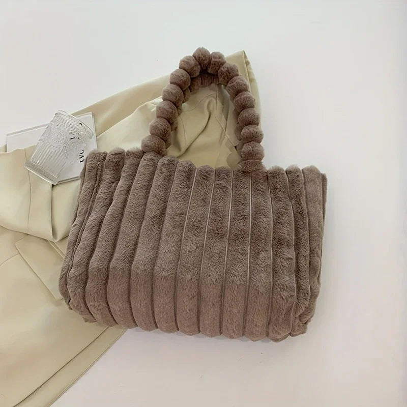 Plush Puffy Shoulder Bag Womens Large Capacity Soft Casual Everyday Handbag