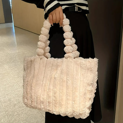 Plush Puffy Shoulder Bag Womens Large Capacity Soft Casual Everyday Handbag