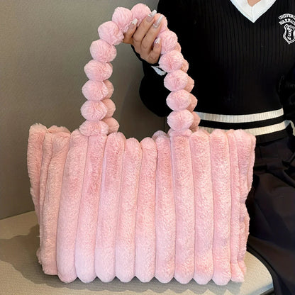 Plush Puffy Shoulder Bag Womens Large Capacity Soft Casual Everyday Handbag