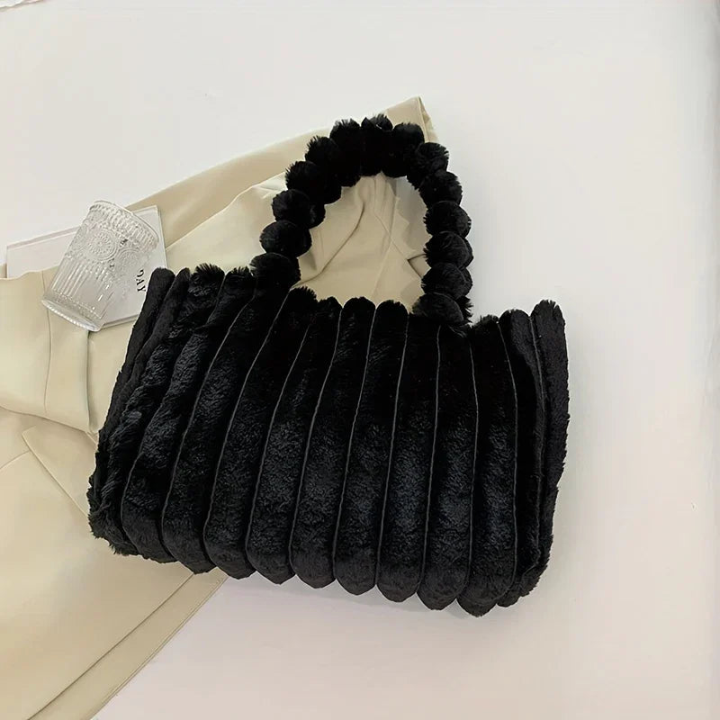 Plush Puffy Shoulder Bag Womens Large Capacity Soft Casual Everyday Handbag
