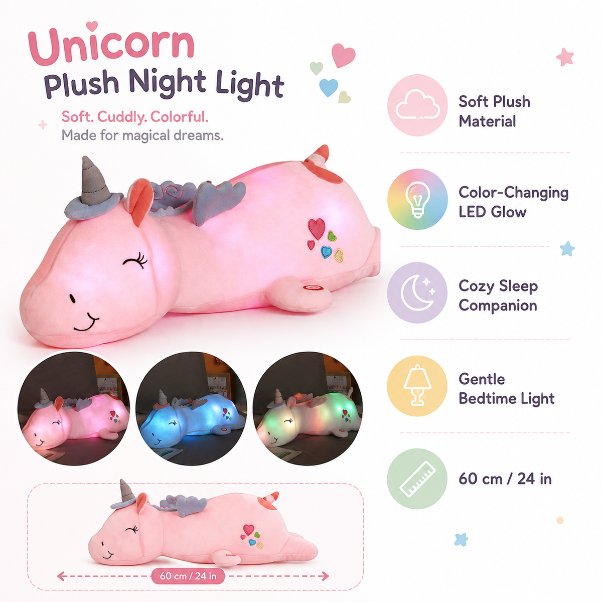 Plush Rainbow LED Night Light Soft Sleep Toy