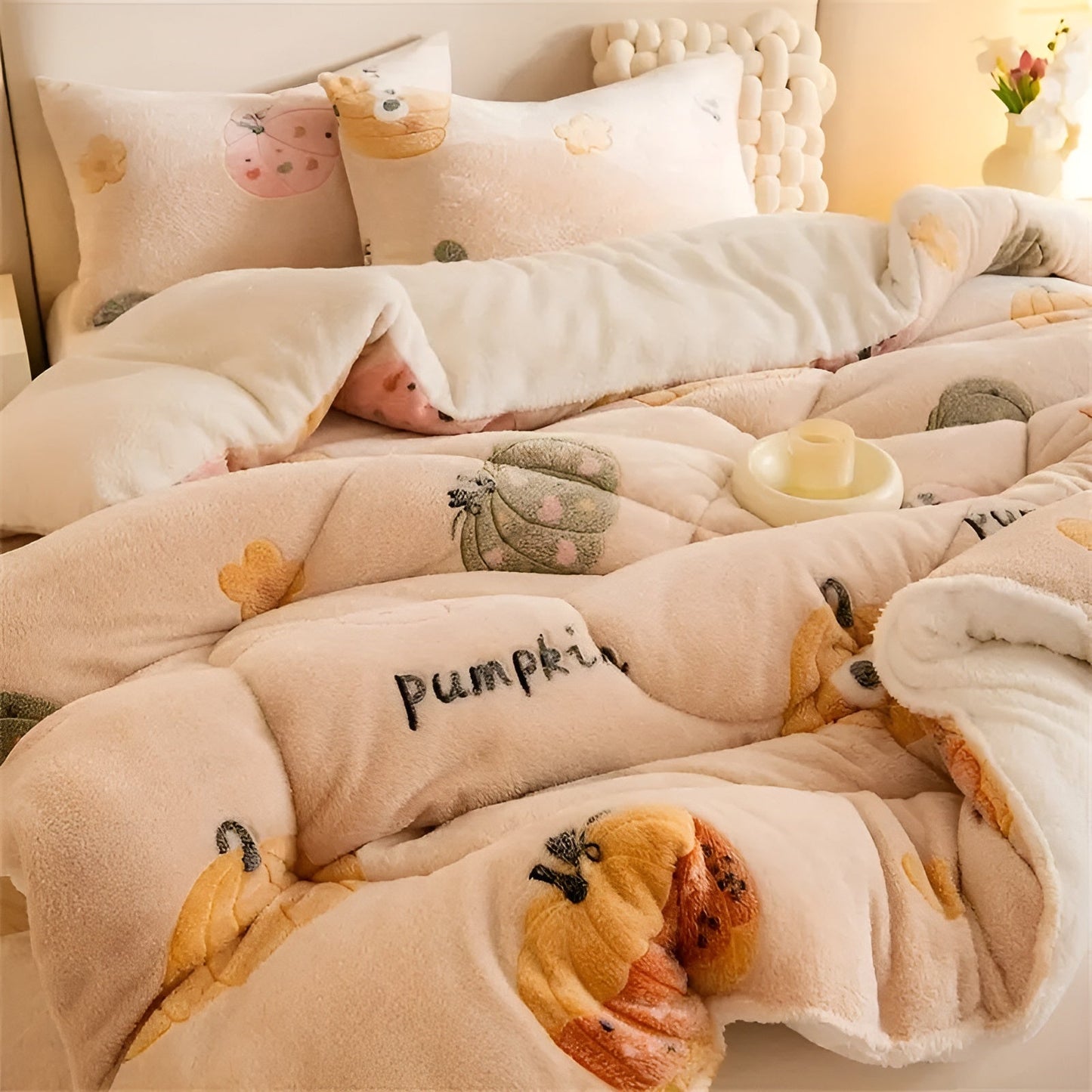 Plush Velvet Pumpkin Snowflake Throw Blanket Cozy Winter Decor