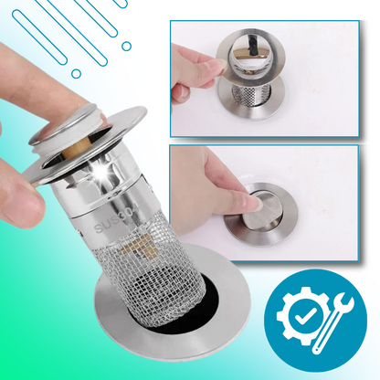 Pop Up Sink Drain Stopper with Basket Strainer