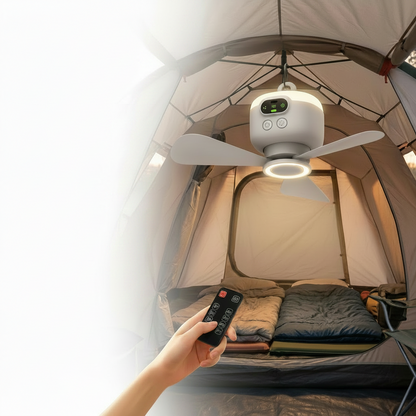 Portable Camping Fan with Remote Control LED Light Hanging Hook