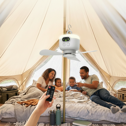Portable Camping Fan with Remote Control LED Light Hanging Hook