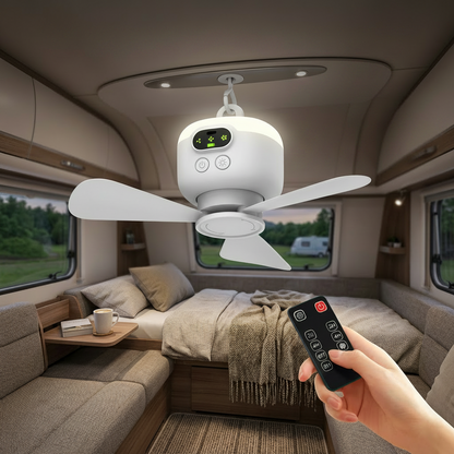 Portable Camping Fan with Remote Control LED Light Hanging Hook