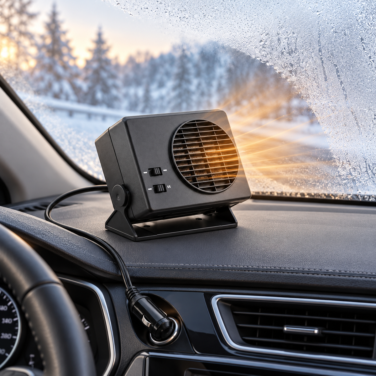 Portable Ceramic Car Heater with Heat & Fan Settings for 12V Vehicles