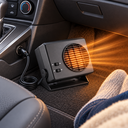 Portable Ceramic Car Heater with Heat & Fan Settings for 12V Vehicles