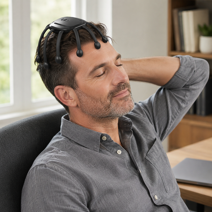 Draagbare elektrische hoofdmassager met 14 massagekoppen, 5 modi en Bluetooth-audio