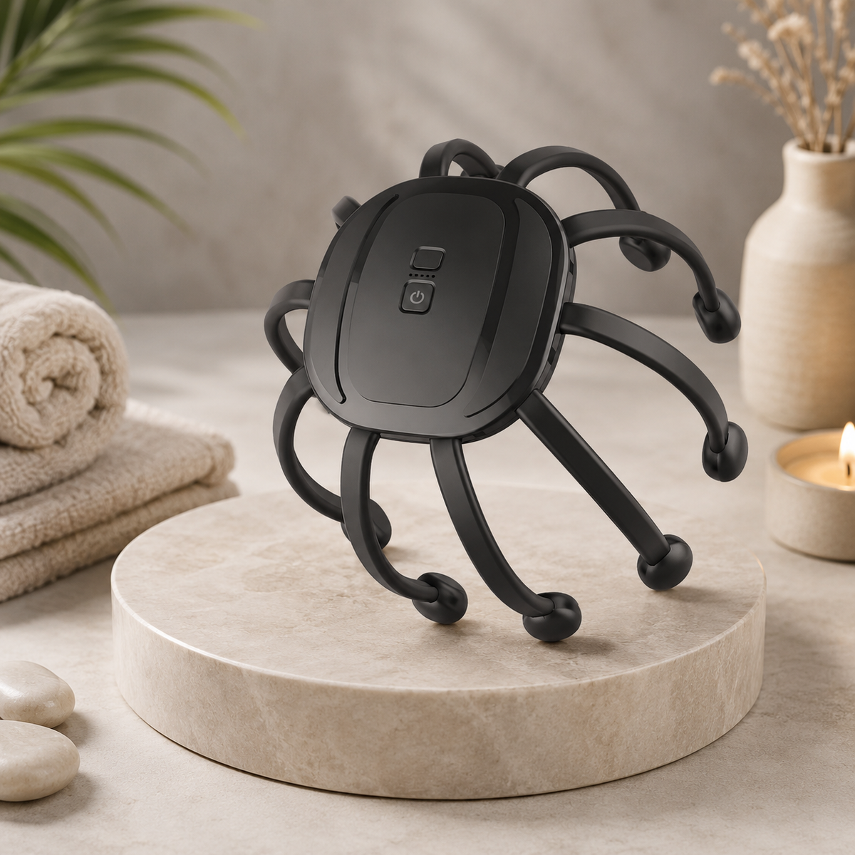 Draagbare elektrische hoofdmassager met 14 massagekoppen, 5 modi en Bluetooth-audio