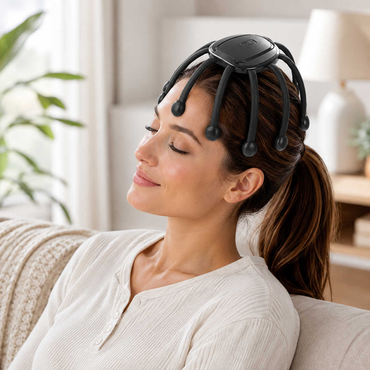 Draagbare elektrische hoofdmassager met 14 massagekoppen, 5 modi en Bluetooth-audio