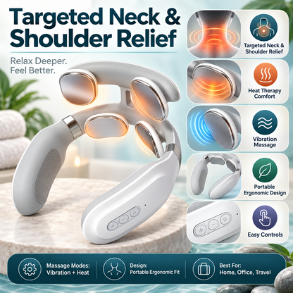 Portable Electric Neck and Shoulder Massager with Vibrating and Heat Modes