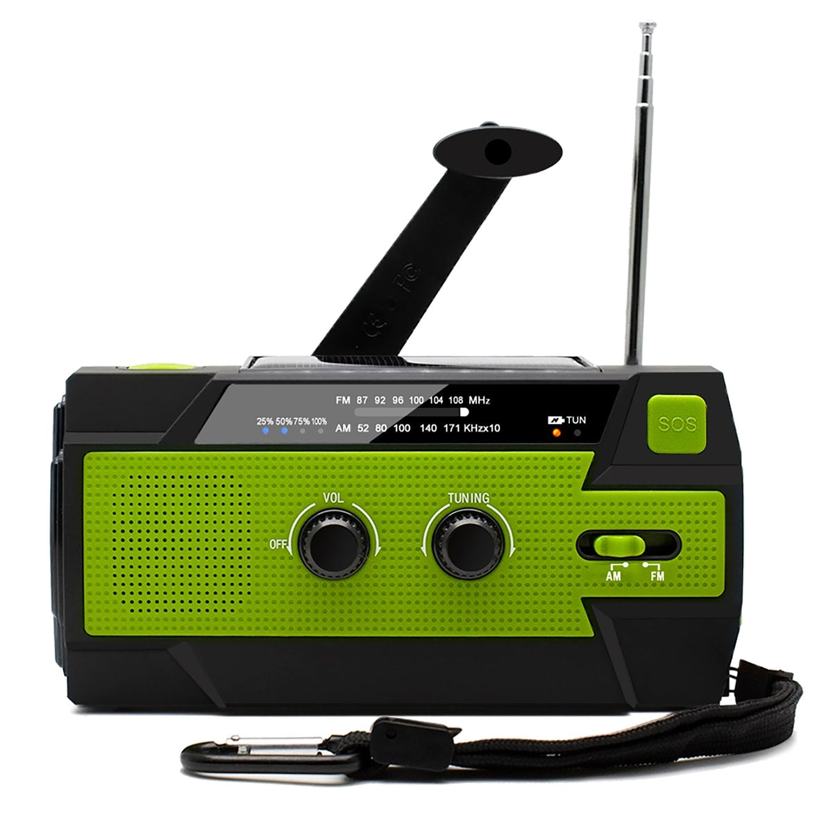 Draagbare noodradio met handslinger, opladen op zonne-energie, 4000mAh en zaklamp