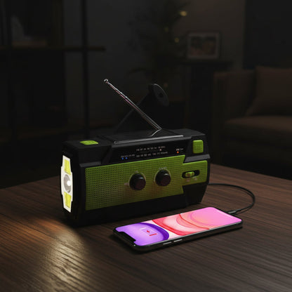 Draagbare noodradio met handslinger, opladen op zonne-energie, 4000mAh en zaklamp