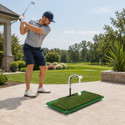 Portable Foldable Golf Swing Trainer with Adjustable Height and Tethered Ball