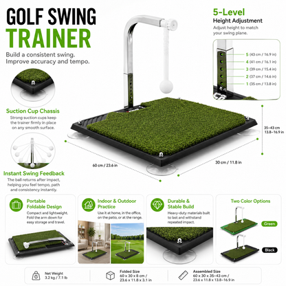 Portable Foldable Golf Swing Trainer with Adjustable Height and Tethered Ball